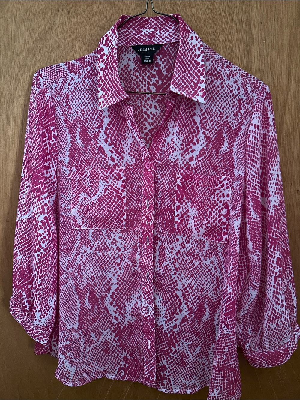 Jessica Pink Snake-Print Button-Front Blouse